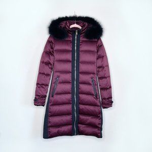 burberry long puffer jacket with fox fur hood - size medium